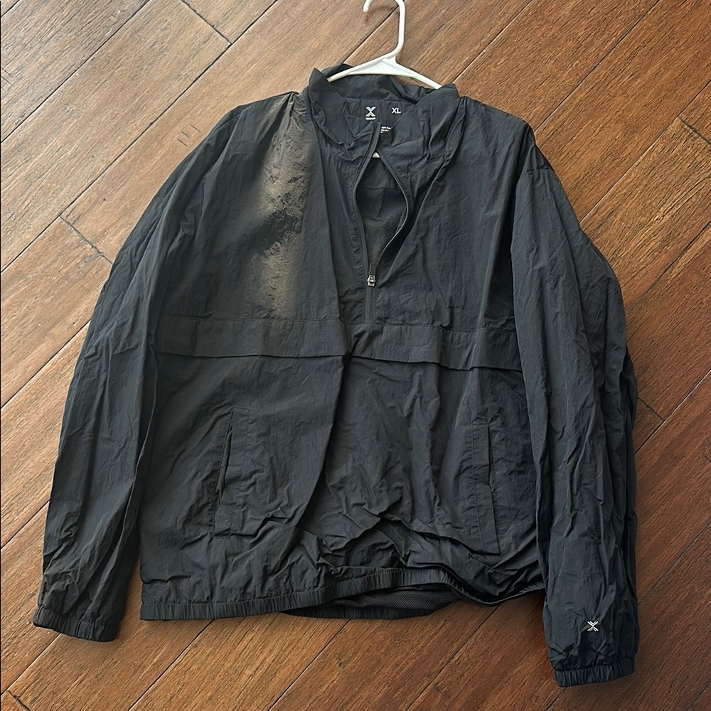 Xersion Black Windbreaker Jacket with Stand-Up Collar